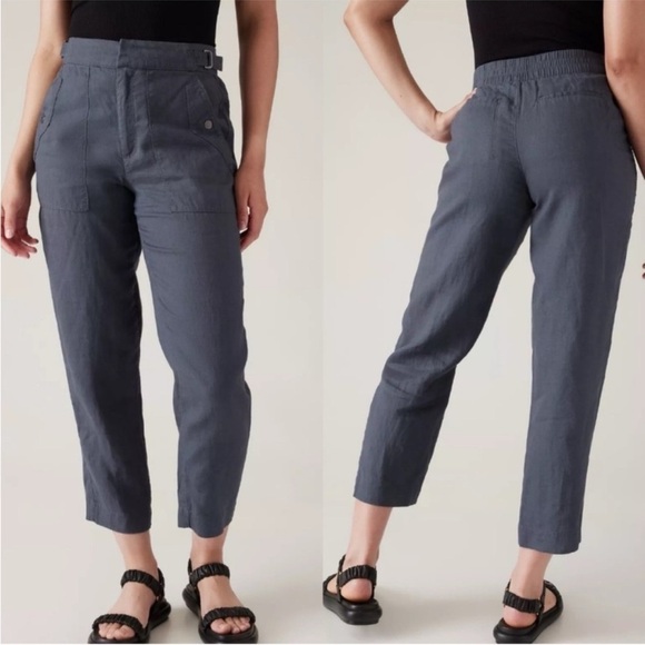 Athleta Voyager Linen Pant Granite Blue Coastal Summer Travel Size 2 - Picture 1 of 11